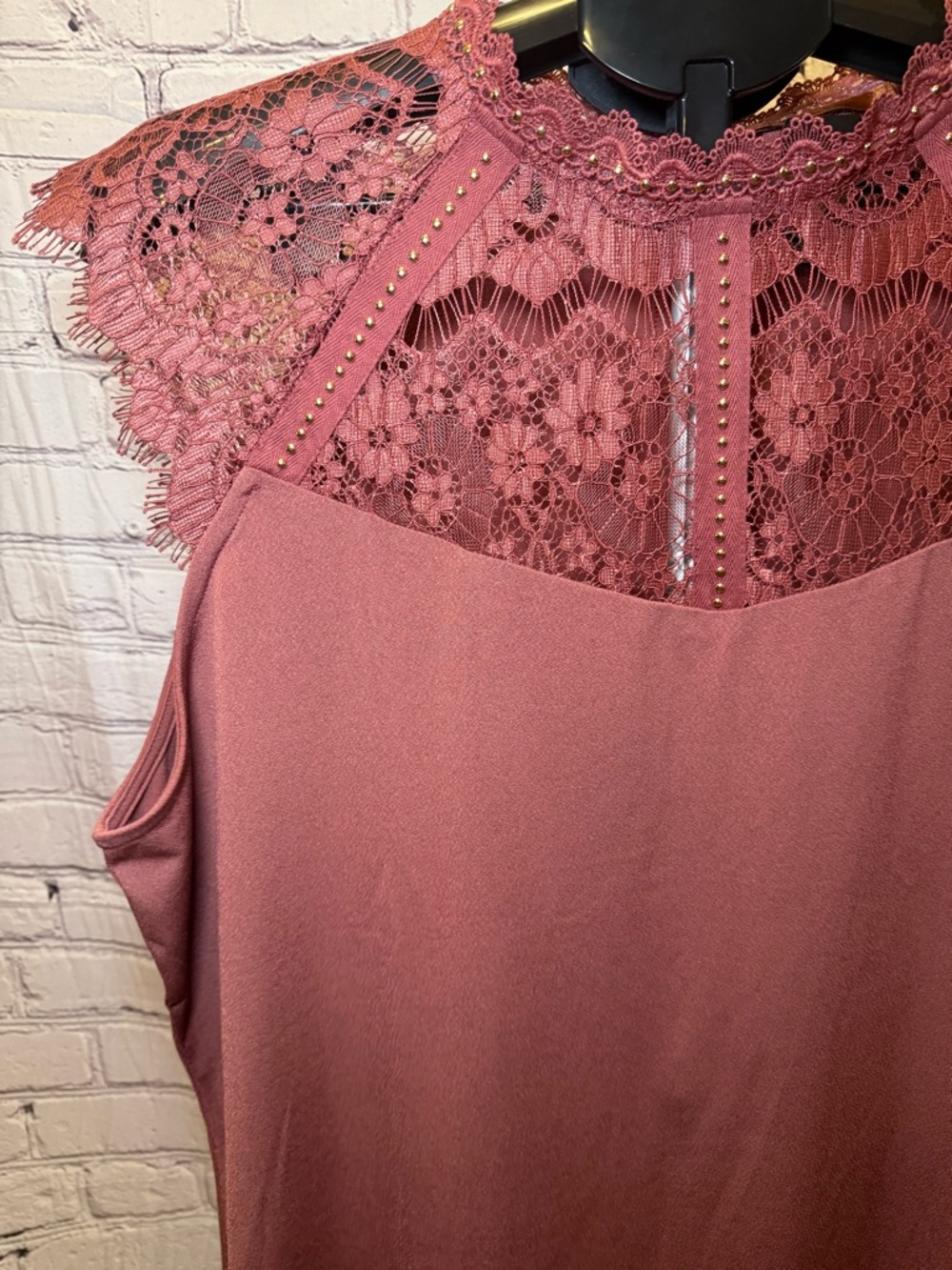 Belldini Lace Yoke Sleeveless Top - Mauve - Picture 3 of 9